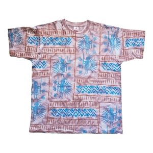 Vtg 90s Single Stitch Shirt Indigenous Peoples Print All Over